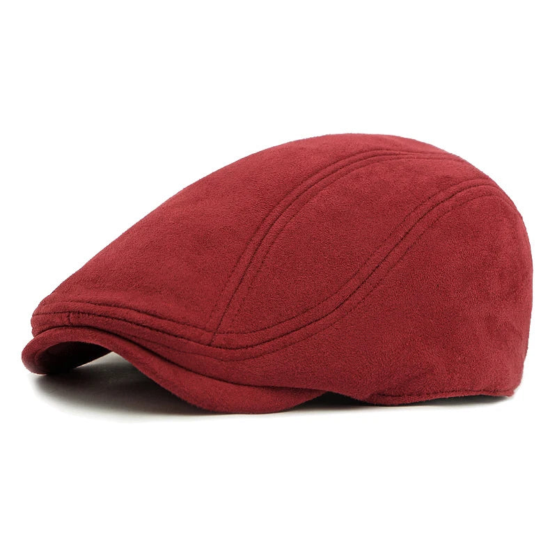Suede Beret Hats for Men Women Autumn Winter Cap Solid Color Vintage Elegant
