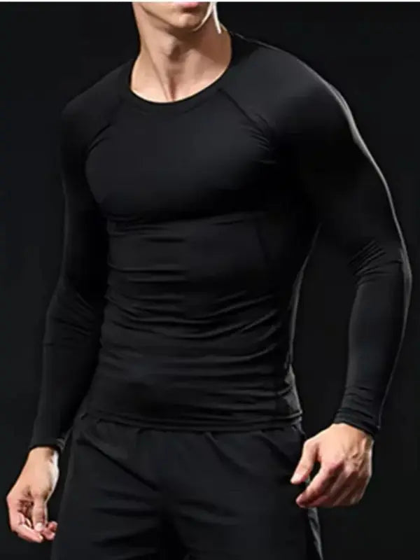 Men Gym Sport T-shirt Compression Elastic Quick Dry Tight Sweat-Wicking Breathable Jogging Running Fitness Athletic Workout Tee