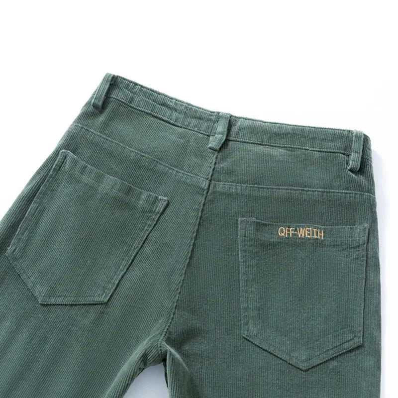 Men's Solid Straight Leg Corduroy Fabric Casual Pants Male Army-green Coffee Office Pants Stylish Youth Autumn Winter Trousers