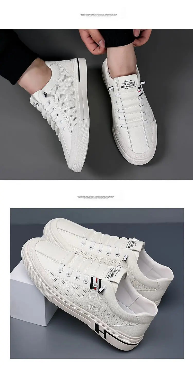 Designer Male Sneakers Trend Sports Shoes for Men White Moccasins Breathable Slip on Men Flats Casual Leather Vulcanized Shoes