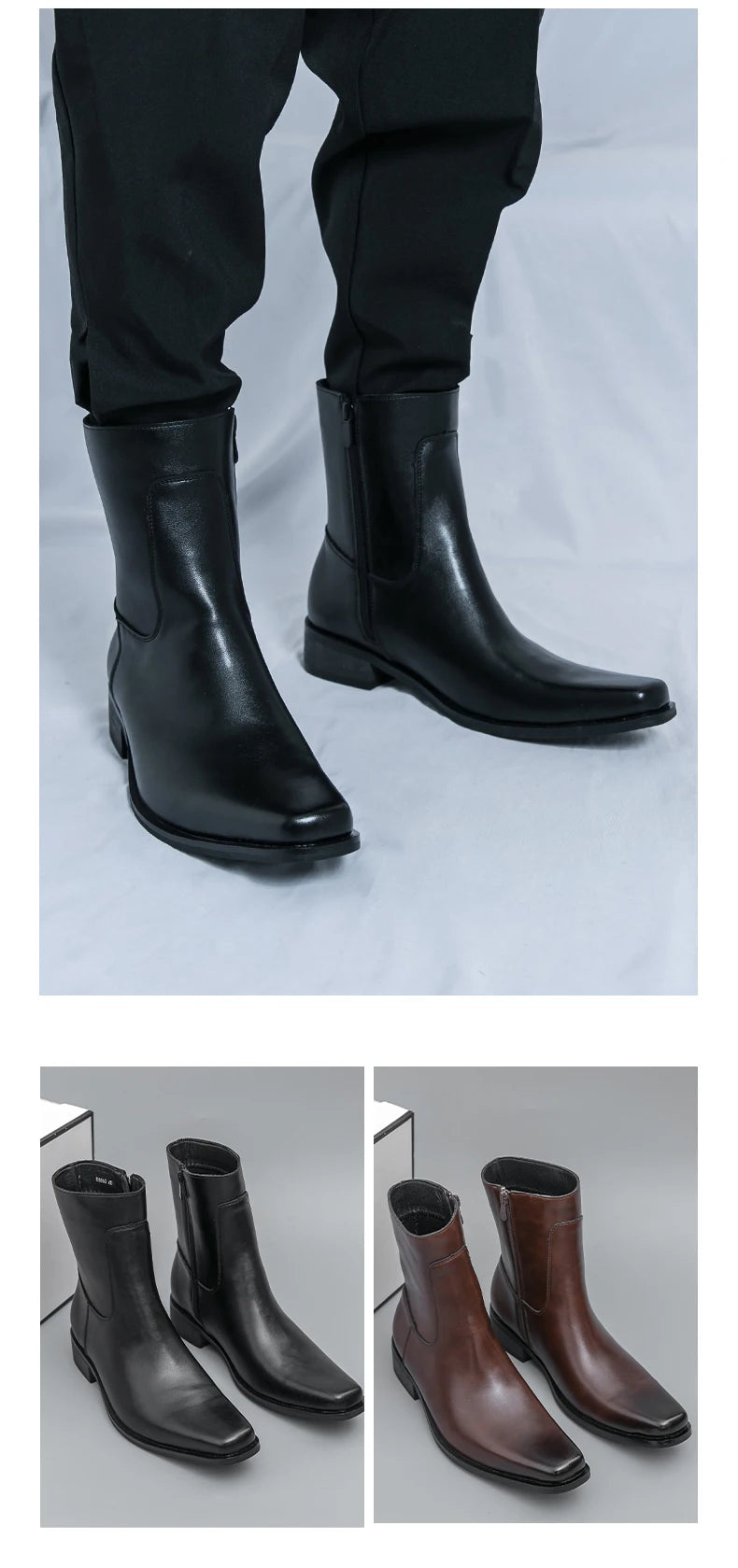 Men Boots Business Chelsea Boots Black Brown Side Zippers Men Casual Comfortable Fashionable Knight Shoes Zapatos Para Hombre