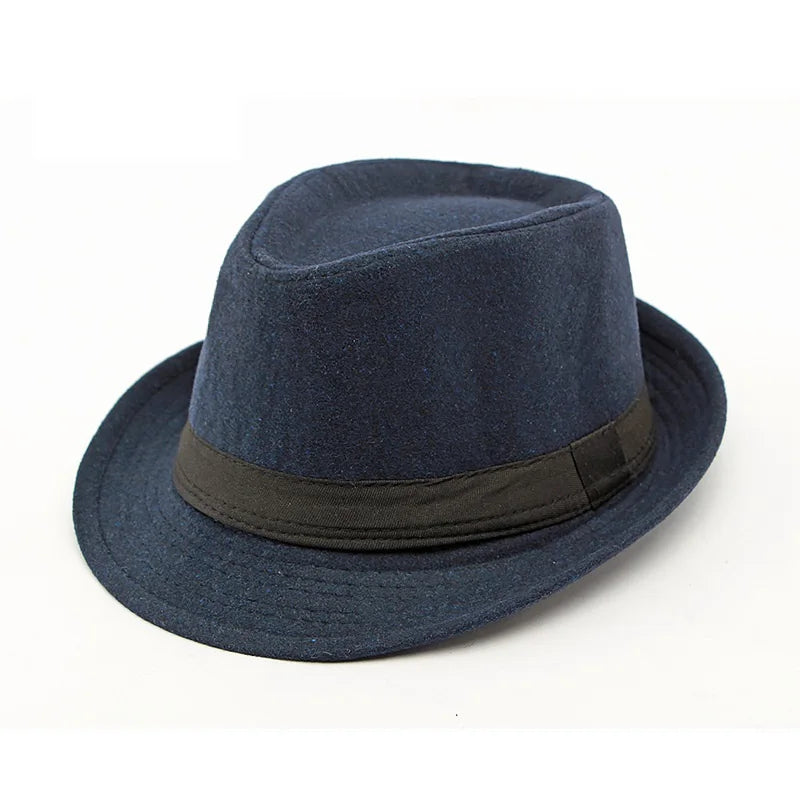 Hat for Men New Autumn Winter Style British Style Men's Jazz Hat Simple Plain Woolen Hat Middle-Aged and Elderly Gentleman's Hat