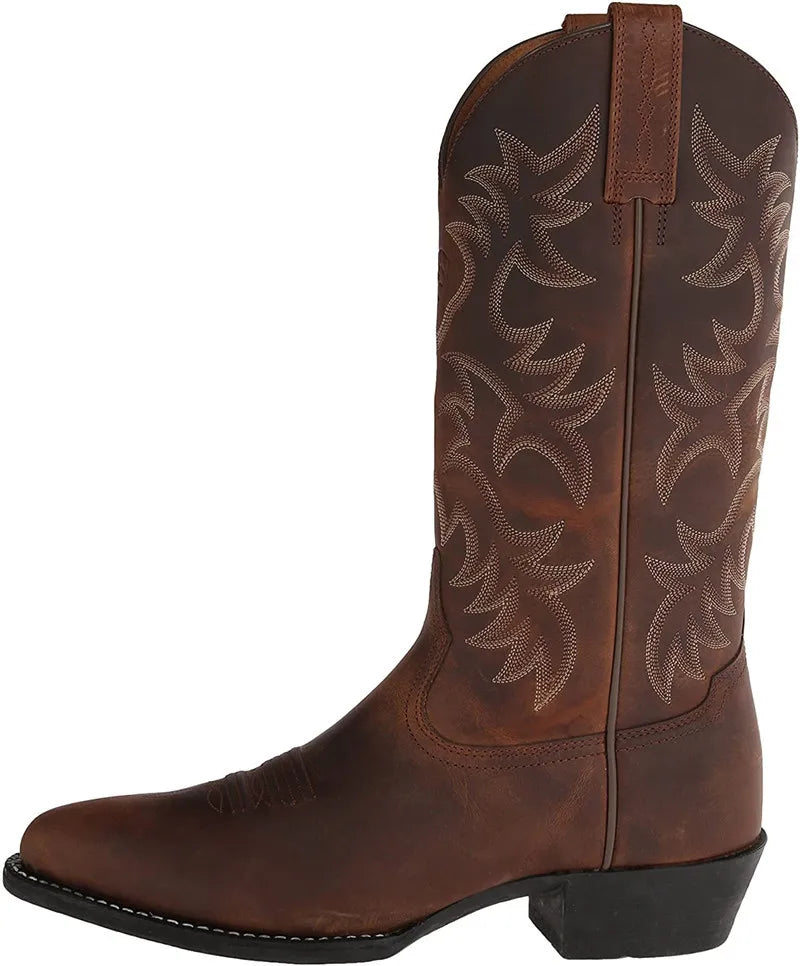 Men Boot 2025 Mid Calf Western Cowboy Motorcycle Boots Male Autumn Outdoor PU Leather Totem Med Heel Fashion Designed Men Boots