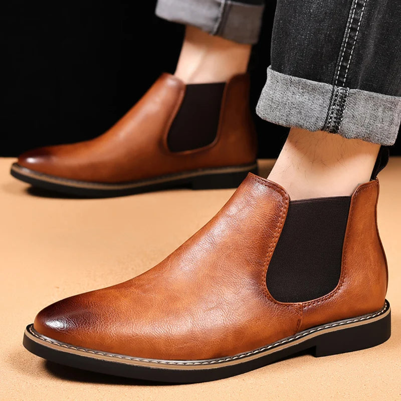 MAEDEF Men Boots Man Chelsea Boots Brand Retro Comfortable PU Leather Waterproof Ankle Boots Fashion Black Brown Shoes Mens Boot