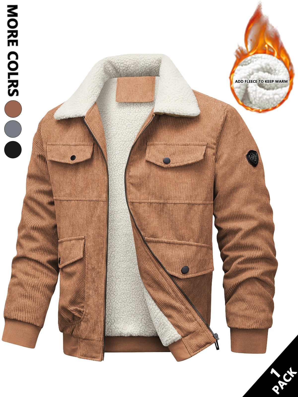 Men's Corduroy Jacket, Durable and Wear-Resistant, Versatile and Easy to Match, Suitable for Light Casual Wear in the Workplace, Light Outdoor Activities, Layering in Autumn and Winter, Warm-Up for Sports, Casual Outings, and