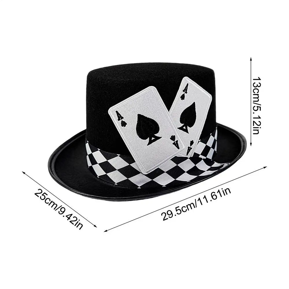 Top Hats for Men Playing Card Pattern Magician Costume Accessory Novelty Felt Hat For Stage Shows Cosplay Parties School Plays