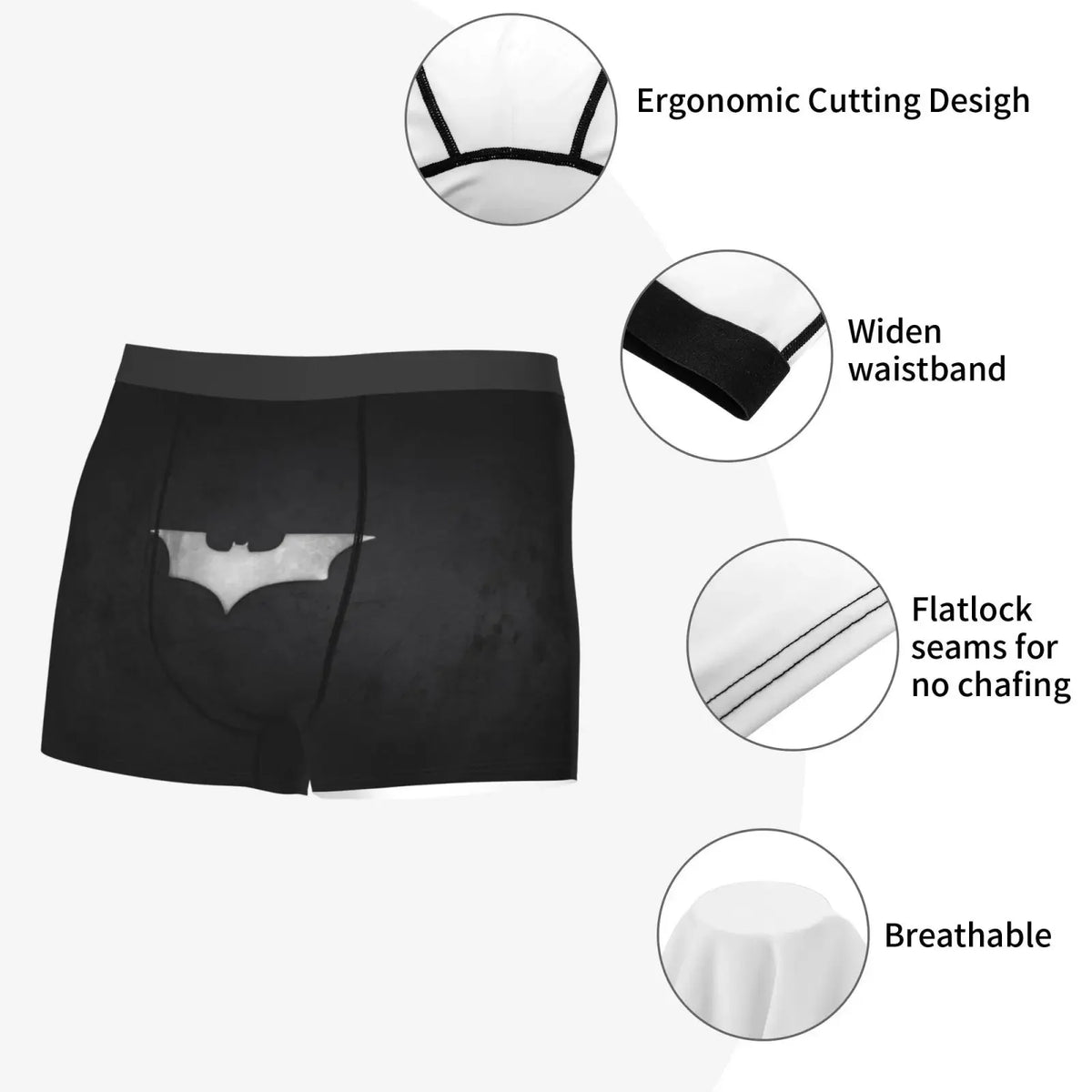 Black Bat Boxers Mens Panties Male Underpants Double Sides Printed Soft Breathable Machine Wash Cool Machine Wash Polyester