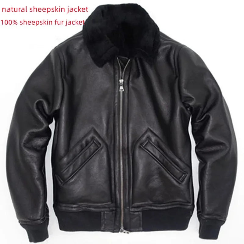 AYUNSUE 2022 Genuine Sheepskin Winter Jacket Male Leather Jackets Black Warm Nature Real Sheep Fur Coat Men Clothes Veste Homme