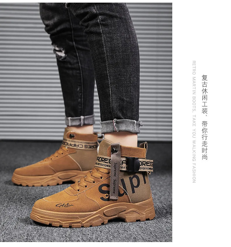 Men Boots 2026 New Versatile in Summer Round Toe High Top Leather Boots Man Sports Boots Men's Shoes