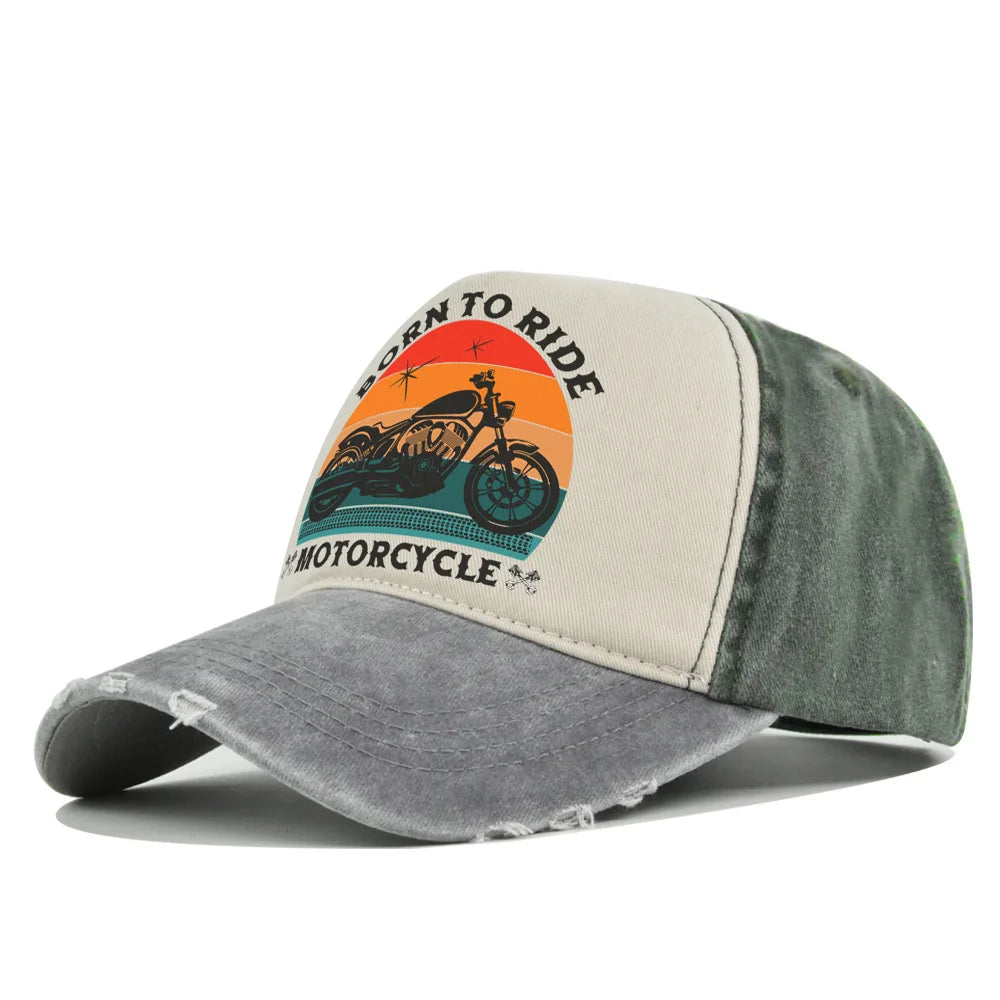 Men Hats Motorcycle Baseball Caps for Men Women Retro Printed Caps Cotton Sponge Truck Caps Men's Washed Old Sun Hat Casquette