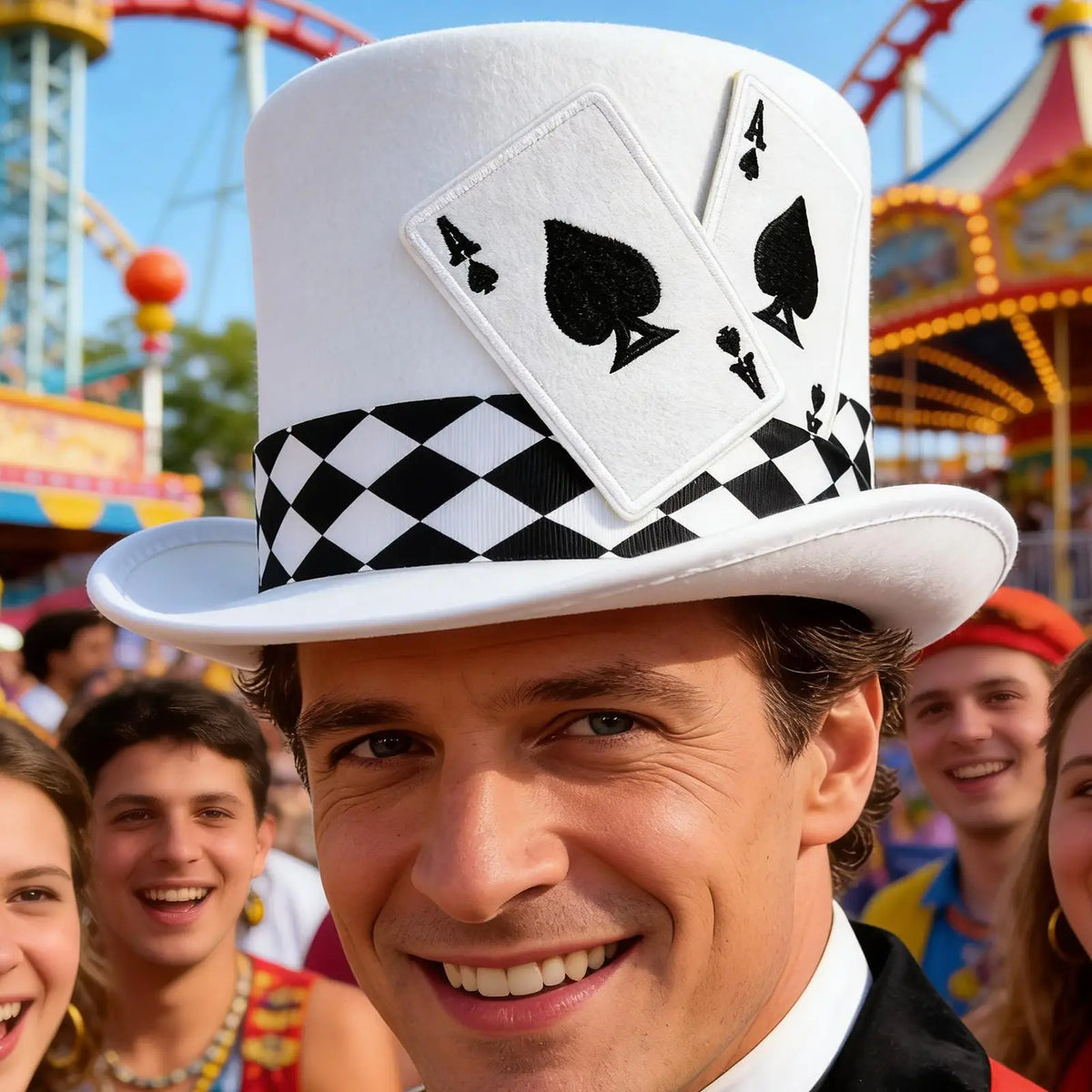 Top Hats for Men Playing Card Pattern Magician Costume Accessory Novelty Felt Hat For Stage Shows Cosplay Parties School Plays