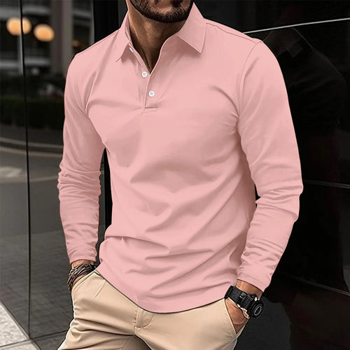 Men's Long Sleeve Polo Shirt Solid Color Loose Fit Casual Turn Down Collar Daily Business Tops For Spring Autumn