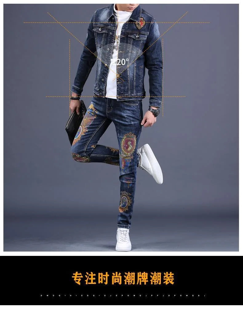 2025 Spring and Autumn New Men's Denim Suit Men's Fashion Brand Slim Fashion Pants Casual Jacket Men's Jacket