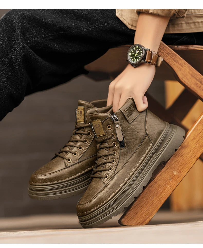 Men's high top boots new casual fashion comfort casual boots wear-resistant height increasing versatile high top workwear boots