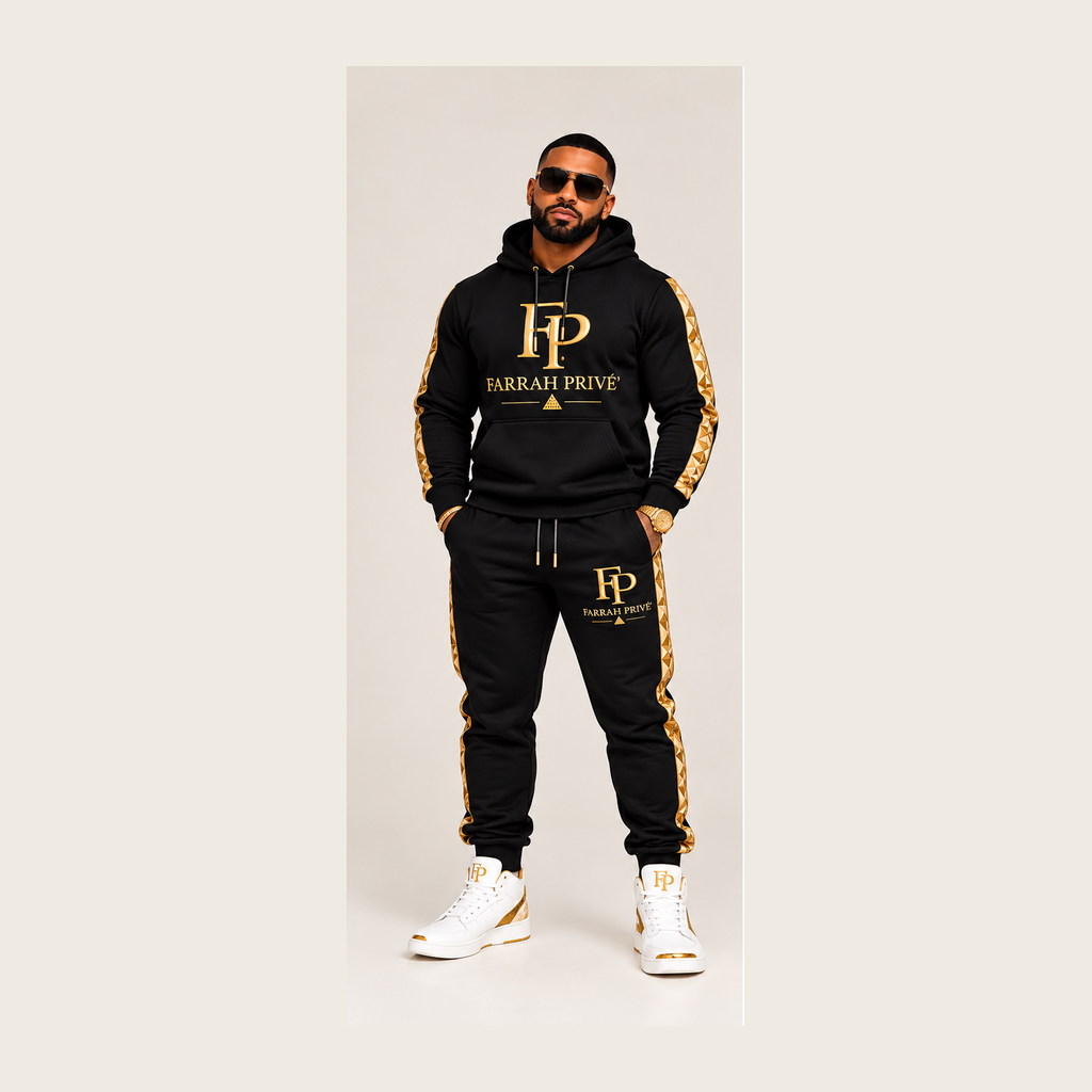Dynasty Elite Black & Gold men's full jogger set — front