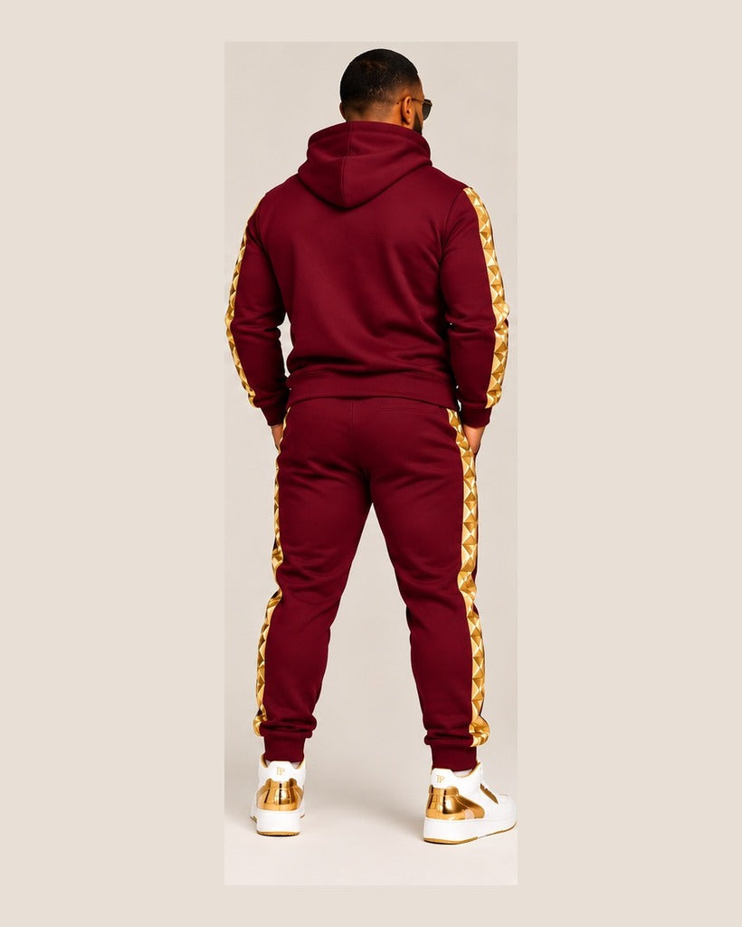 Dynasty Elite Burgundy & Gold men's full jogger set — back