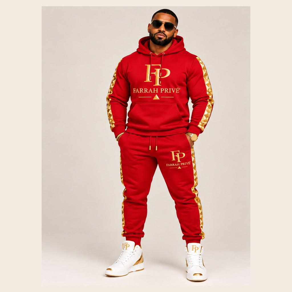 Dynasty Elite Red & Gold men's full jogger set — front