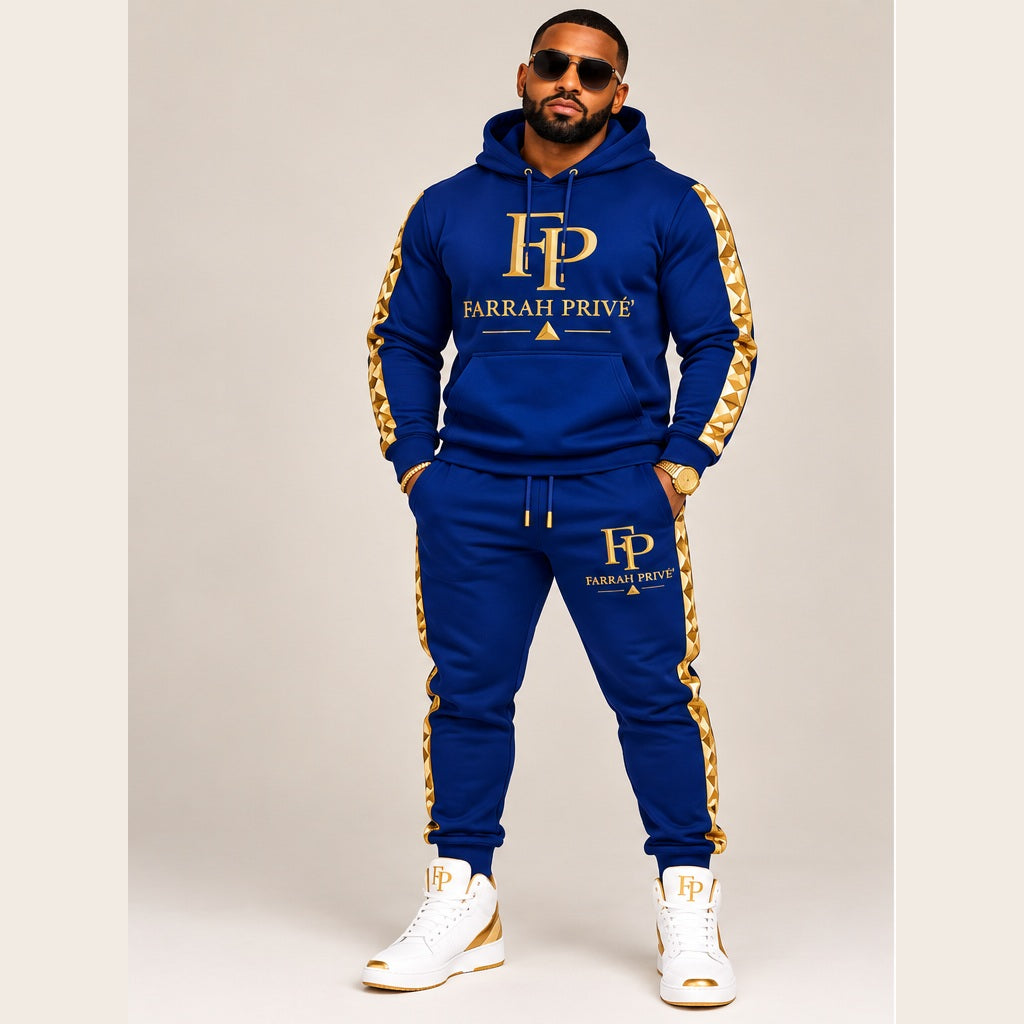 Dynasty Elite Royal Blue & Gold men's full jogger set — front