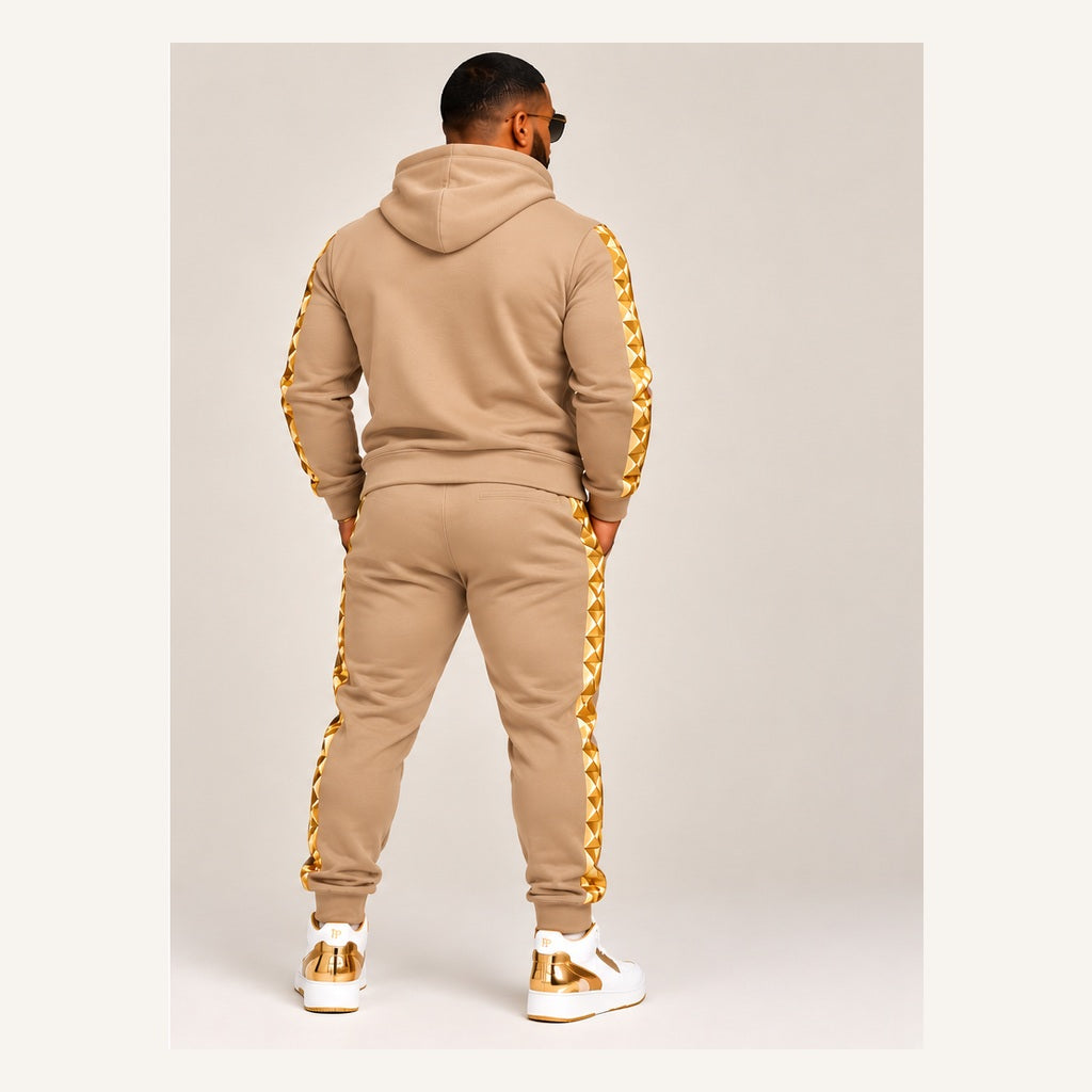 Dynasty Elite Tan & Gold men's full jogger set — back