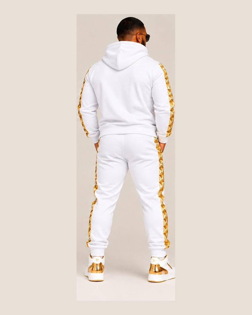 Dynasty Elite White & Gold men's full jogger set — back