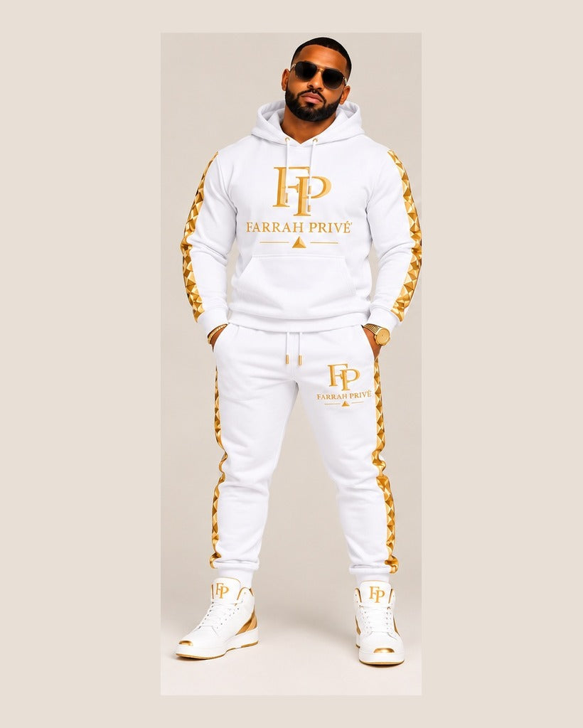 Dynasty Elite White & Gold men's full jogger set — front