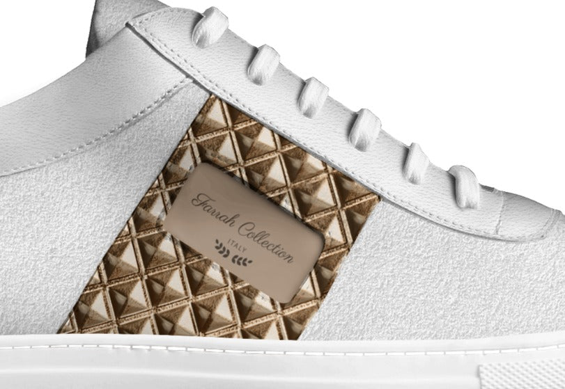 Farrah Collection White and Gold Signature Low-Top Sneaker detail view