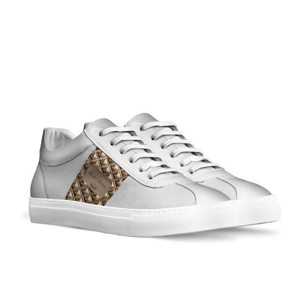Farrah Collection White and Gold Signature Low-Top Sneaker quarter view
