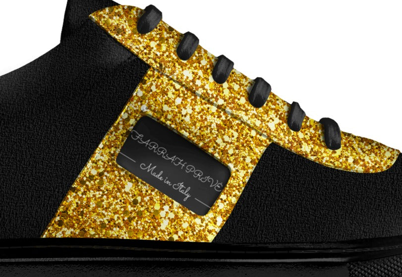 Farrah Collection black and gold signature sneaker detail