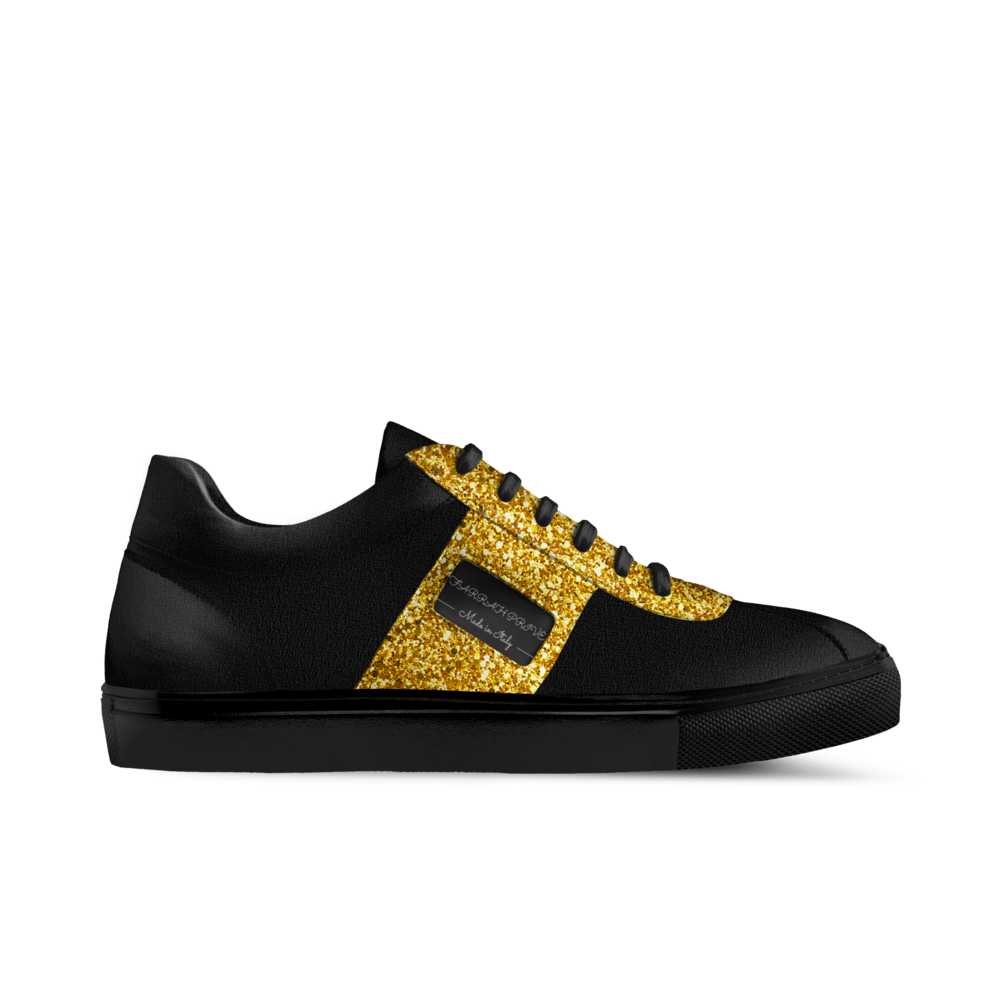 Farrah Collection black and gold signature sneaker side view